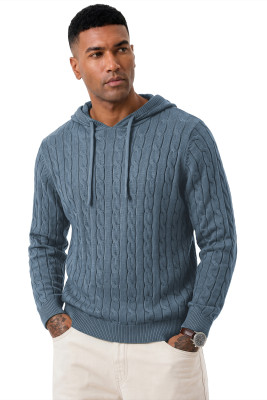 JMIERR Mens Hooded Collar Pullover Sweaters | Drawstring, Twist Texture Knitted, Winter, Fall, Long Sleeve MC276058-P1304