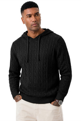 JMIERR Mens Hooded Collar Pullover Sweaters | Drawstring, Twist Texture Knitted, Winter, Fall, Long Sleeve MC276058-P2