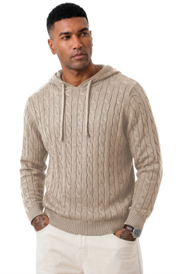 JMIERR Mens Hooded Collar Pullover Sweaters | Drawstring, Twist Texture Knitted, Winter, Fall, Long Sleeve MC276058-P18