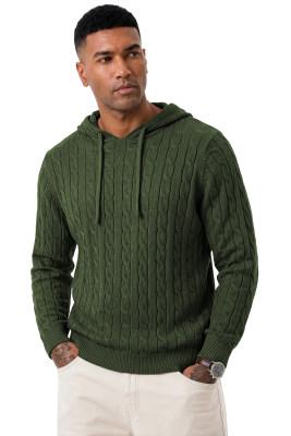 JMIERR Mens Hooded Collar Pullover Sweaters | Drawstring, Twist Texture Knitted, Winter, Fall, Long Sleeve MC276058-P1609