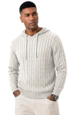 JMIERR Mens Hooded Collar Pullover Sweaters | Drawstring, Twist Texture Knitted, Winter, Fall, Long Sleeve MC276058-P1