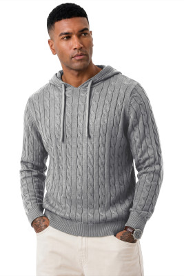 JMIERR Mens Hooded Collar Pullover Sweaters | Drawstring, Twist Texture Knitted, Winter, Fall, Long Sleeve MC276058-P11