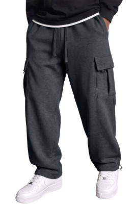 JMIERR Mens Fleece Cargo Sweatpants Elastic Waist Drawstring Jogger Pants | Fleece-lined warmth, cargo pockets, elastic drawstring waist, ankle drawcord, soft cotton blend, machine-washable MC772086-P202