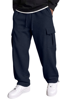 JMIERR Mens Fleece Cargo Sweatpants Elastic Waist Drawstring Jogger Pants | Fleece-lined warmth, cargo pockets, elastic drawstring waist, ankle drawcord, soft cotton blend, machine-washable MC772086-P605