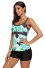 Green Abstract Printed Camisole Tankini Top