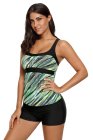 Green Abstract Printed Camisole Tankini Top