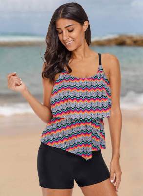 Zigzag Ruffled Layered Tankini Top LC410864-22