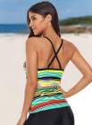 Striped Bead Trim Tankini Top