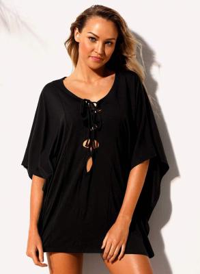 Black Lace Up Tie Hollow-Out  Cover Up LC420037-2