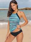 Fuzzy Print High Neck Halter Tankini Top