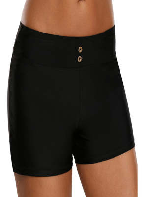 Black Button Detail Swim Boardshort LC410708-2