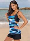 Tie Dye Striped Layered-Style Tankini Top