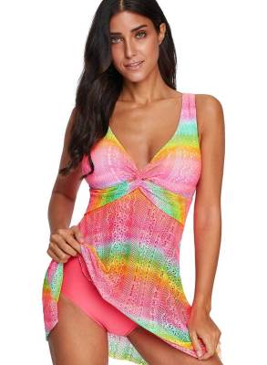 Rose Hollow And Twist-Front Swimdress LC410697-6