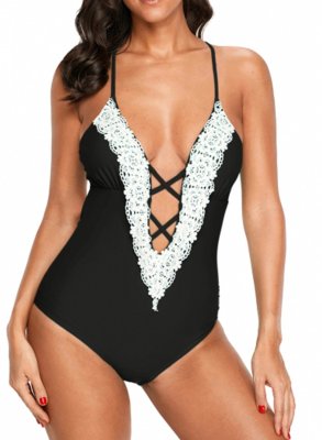 Halter Color Block One Piece Swimsuit LC410490-2