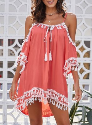 Pink Boho Tassel Tunic Cover Up LC420080-10