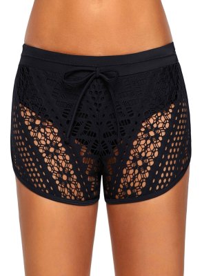 Hollow Out Lace Overlay Swim Short Bottom LC410572