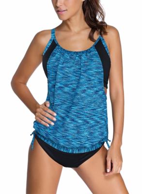 Sky Blue-2 Layered-Style Striped With Triangular Briefs Tankini LC41990-204