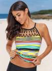 Striped Bead Trim Tankini Top