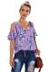 Asvivid Womens Summer Cold Shoulder Short Sleeve T-Shirt V Neck Floral Printed Loose Blouses Tops