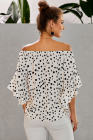 Asvivid Womens Vintage Polka Dot Printed Off the Shoulder Tops 3/4 Sleeve Tie Knot Shirt Chiffon Bloues