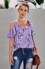 Asvivid Womens Summer Cold Shoulder Short Sleeve T-Shirt V Neck Floral Printed Loose Blouses Tops