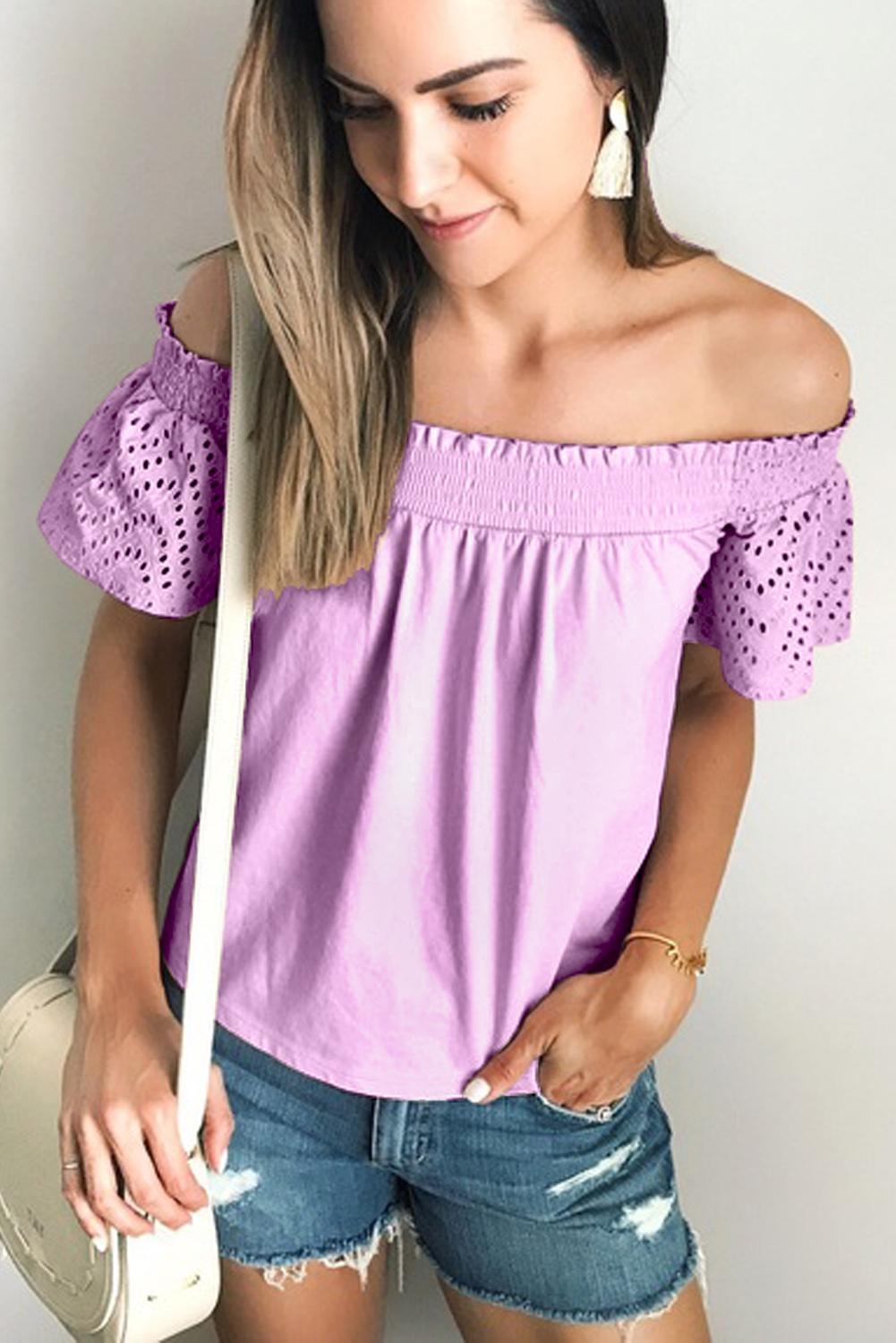 $ 18.99 - Asvivid Womens Off the Shoulder Short Sleeve Tops Hollow Out ...