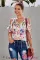 Asvivid Womens Summer Cold Shoulder Short Sleeve T-Shirt V Neck Floral Printed Loose Blouses Tops