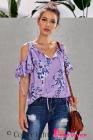 Asvivid Womens Summer Cold Shoulder Short Sleeve T-Shirt V Neck Floral Printed Loose Blouses Tops