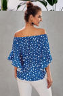 Asvivid Womens Vintage Polka Dot Printed Off the Shoulder Tops 3/4 Sleeve Tie Knot Shirt Chiffon Bloues