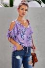 Asvivid Womens Summer Cold Shoulder Short Sleeve T-Shirt V Neck Floral Printed Loose Blouses Tops