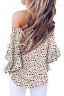Asvivid Womens Vintage Polka Dot Printed Off the Shoulder Tops 3/4 Sleeve Tie Knot Shirt Chiffon Bloues
