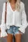Asvivid Womens Casual Button Down V Neck Tops Hollow Out Crochet Shirt Fall Long Sleeve Flowy Blouses