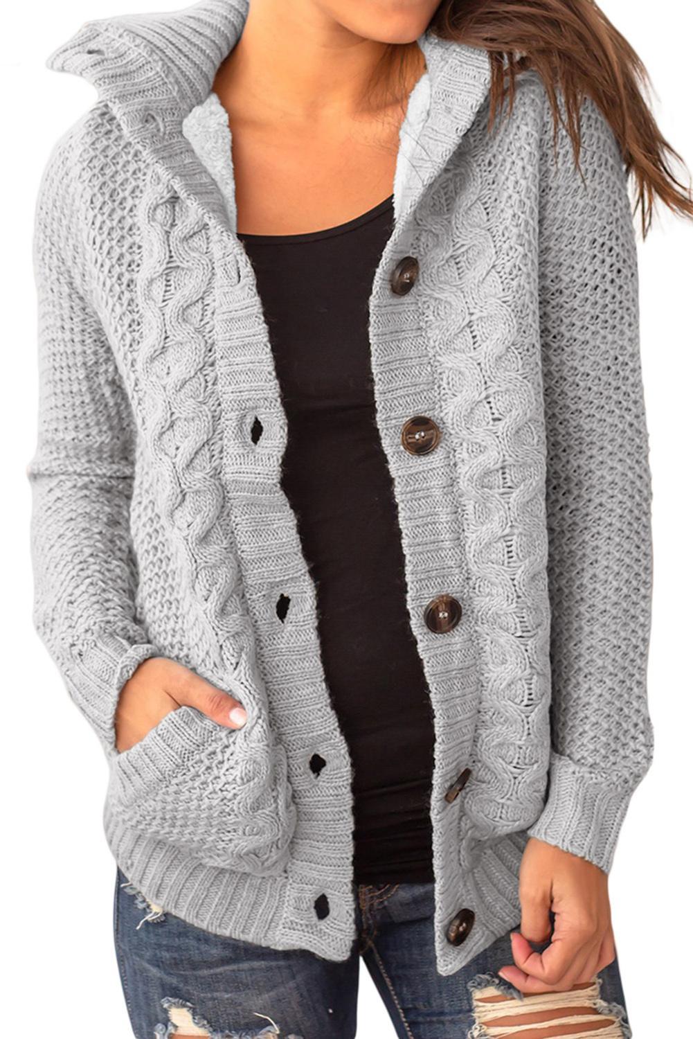 $ 29.99 - Asvivid Womens Button Down Cable Knit Cardigans Fleece Hooded ...