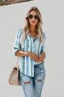 Asvivid Womens Casual Colorful Striped Shirt Lapel V Neck Roll Long Sleeve Pocket Loose Flowy Chiffon Blouses Tops