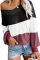 Asvivid Womens Color Block Off The Shoulder V Neck Pullover Sweater Fall Batwing Sleeve Waffle Knitted Sweaters Jumper Tops