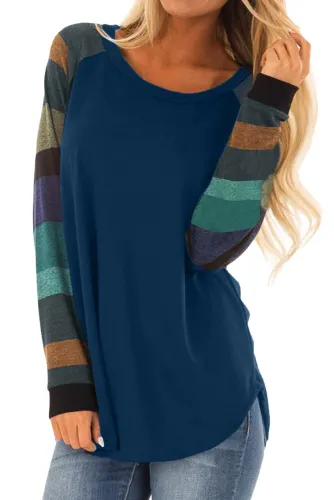 Asvivid Womens Color Block Crewneck Long Sleeve Pullover Sweatshirt Tunic Tops 