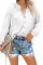 Asvivid Womens Casual Henley V Neck Shirt Button Down Ballon Sleeve Chiffon Blouses Pleated High Low Peasant Tops