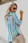 Asvivid Womens Casual Colorful Striped Shirt Lapel V Neck Roll Long Sleeve Pocket Loose Flowy Chiffon Blouses Tops