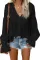 Asvivid Womens Casual Button Down V Neck Tops Hollow Out Crochet Shirt Fall Long Sleeve Flowy Blouses