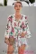 Asvivid Womens Floral Printed V Neck Tops Bell Sleeve Tie Knot Chiffon Shirt and Blouses
