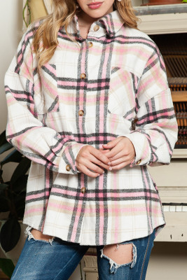 Plaid Button Front Chest Pocket Shacket LC8512881-10