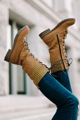 Colorblock PU Leather Lace-up Zipped Heeled Boots BH02154-17