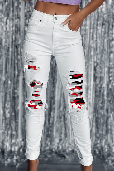 Camo Raw Hem Ripped Casual Jeans LC7874734-1