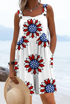 American Flag Sunflower Floral Shift Casual Rompers LC6412551-1