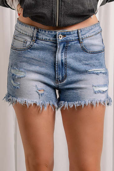 Frayed Hem Ripped Denim Shorts LC783827-4