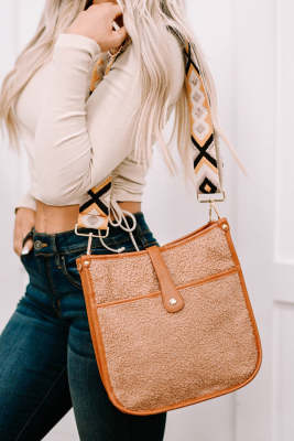 Plush PU Leather Patchwork Wide Strap Shoulder Bag BH03200-17