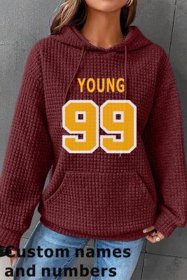 Custom Name Number Graphic Lattice Textured Kangaroo Pocket Drawstring Hoodie LC25313889-3-T01