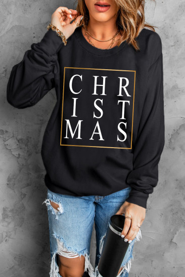 CHRISTMAS Glitter Print Crew Neck Sweatshirt LC25313684-2