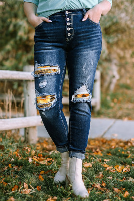 Sunflower Leopard Sheath Casual Ripped Jeans PL787123-5