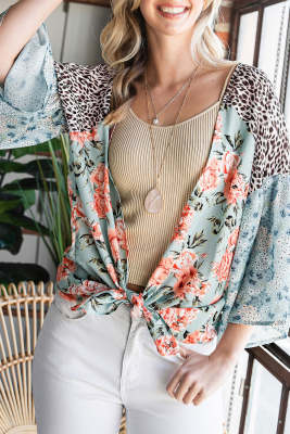 Floral Leopard Decoration V Neck Sheath Casual Cover-ups LC2541651-4